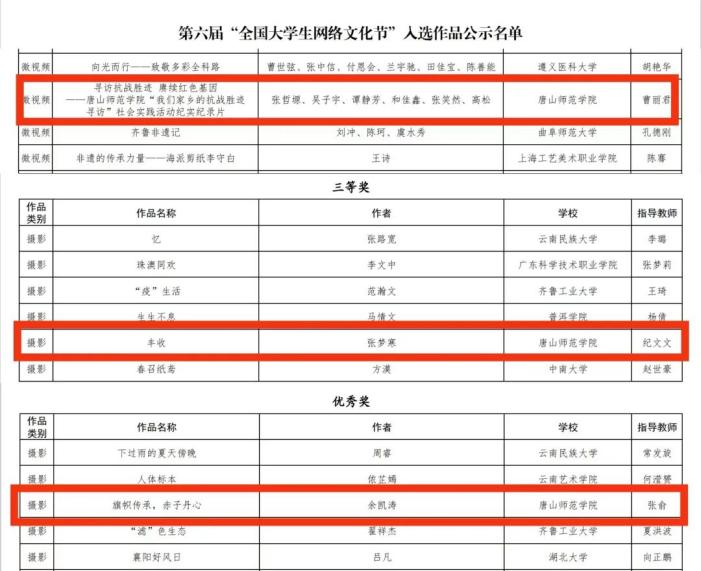 师院学子在第六届全国大学生网络文化节评选中荣获佳绩